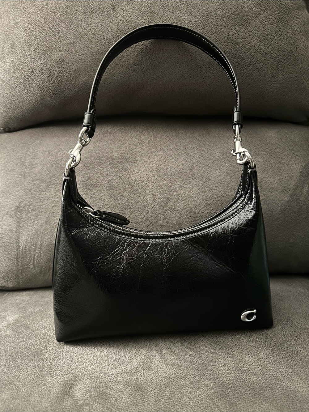 COACH Juliet 25 Glazed Leather Black and Silver Bag